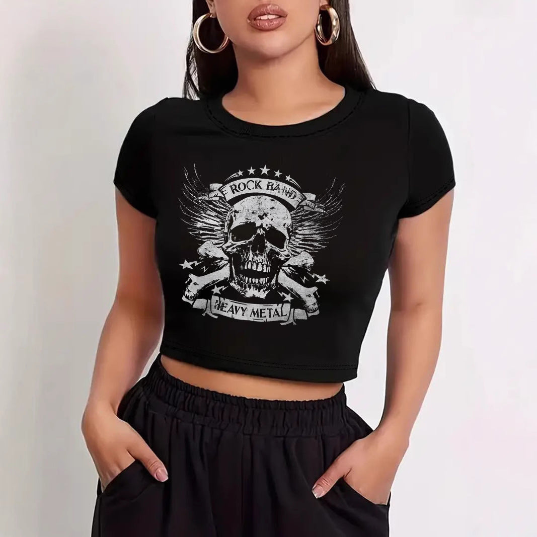 Damen Crop-T-Shirt mit modernem Grafiken-Aufdruck Echo Archiv