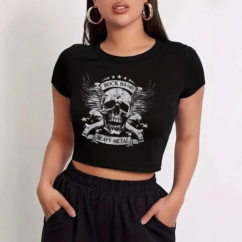 Damen Crop-T-Shirt mit modernem Grafiken-Aufdruck Echo Archiv
