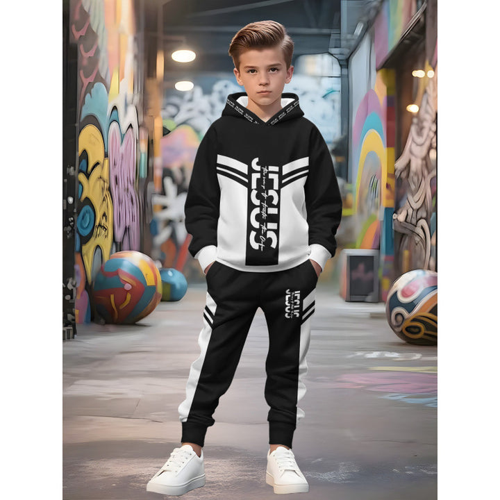 Unisex nan Kinder Jogginganzug mit Kapuzenpullover und detailreichem Auto-Print Echo Archiv