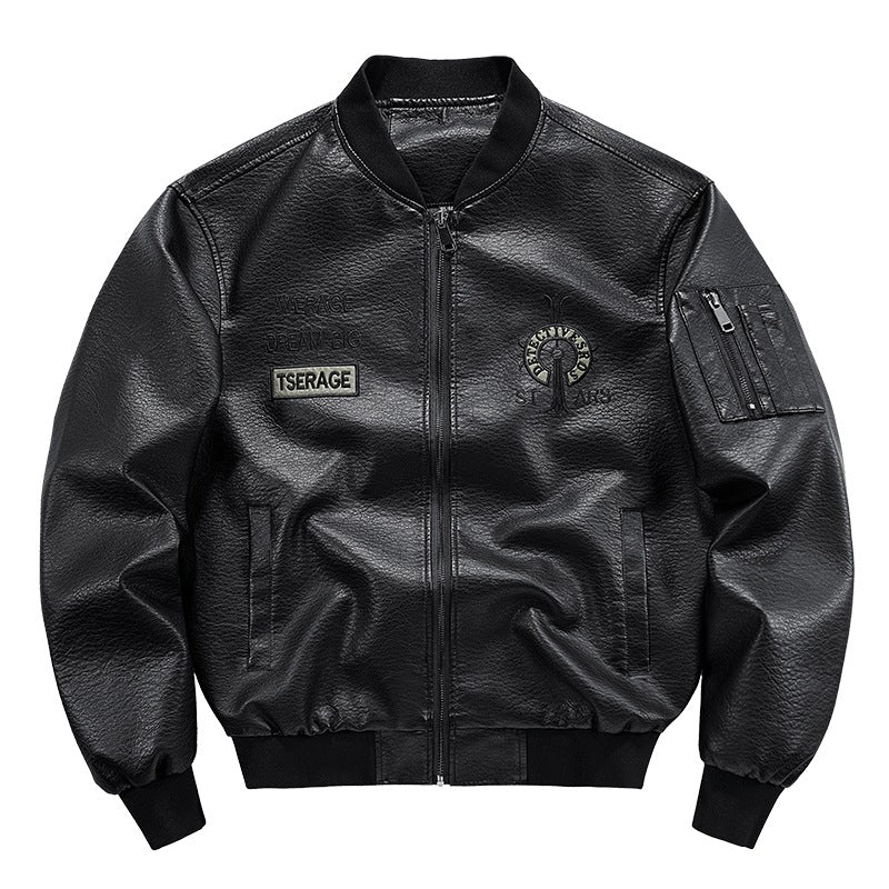 Herren Modische Kunstleder-Bomberjacke mit Taschen Echo Archiv