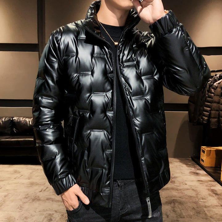 Herren glänzende Stepp‑Thermojacke mit quadratischer Steppe und hohem Stehkragen – Taviero