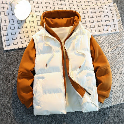 Herren Zweilagige Steppweste im Layering‑Look mit Kapuzen‑Innenjacke & Sweatärmeln Echoarchiv