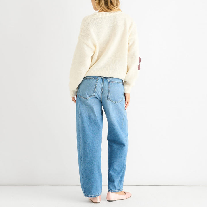 Damen Cardigan mit dreidimensionalen Blumenapplikationen und V-Ausschnitt – Veloura