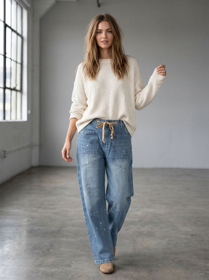 Damen nan oversized Strickpullover mit Rundhalsausschnitt und entspannter Silhouette Echo Archiv