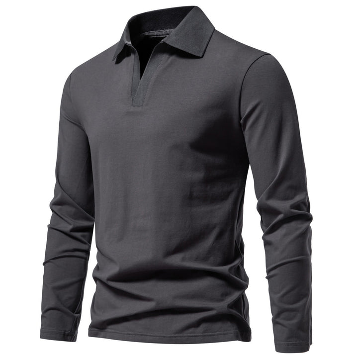 Herren nan Langarm-Polo mit offenem V-Ausschnitt, feinem Rippenkragen und schmaler Silhouette Echo Archiv