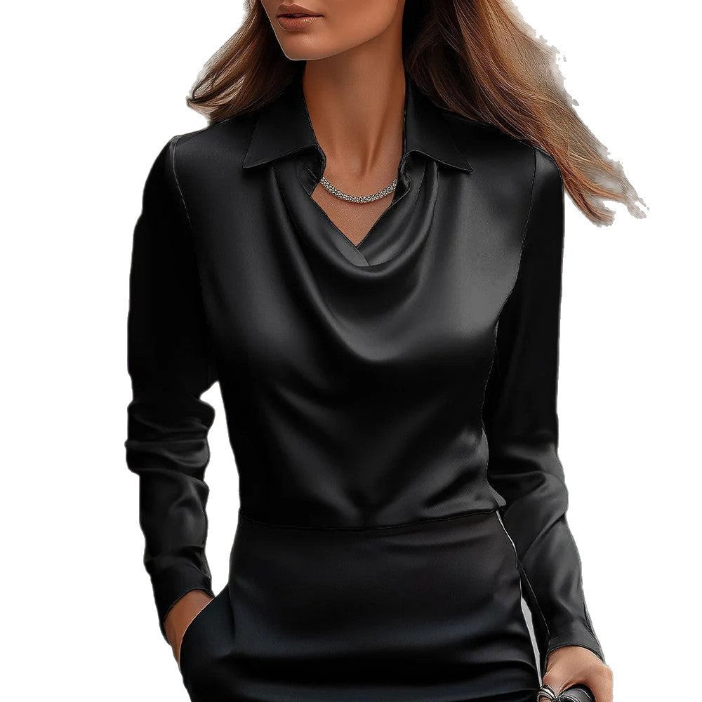 Damen Elegante Bluse mit asymmetrischem Kragen und fließendem Fall Echoarchiv