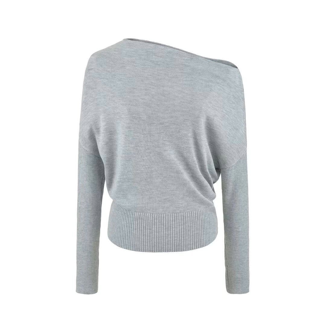 Damen Oversize One-Shoulder Pullover mit Fledermausärmeln und breitem Rippenbund Echoarchiv