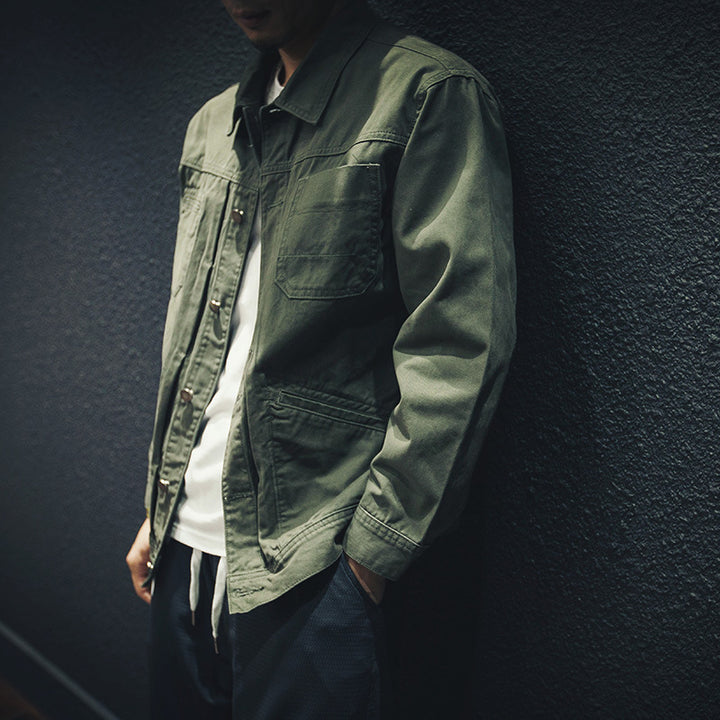 Herren Utility-Hemdjacke aus Canvas mit Pattentaschen und durchgehender Knopfleiste Echoarchiv