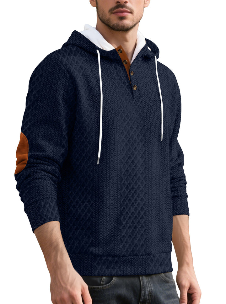 Herren nan Diamond-Struktur Kapuzenpullover mit Kurzknopfleiste, gesteppter Kapuzeninnenkante und Wildleder-Ellbogenpatch Echo Archiv