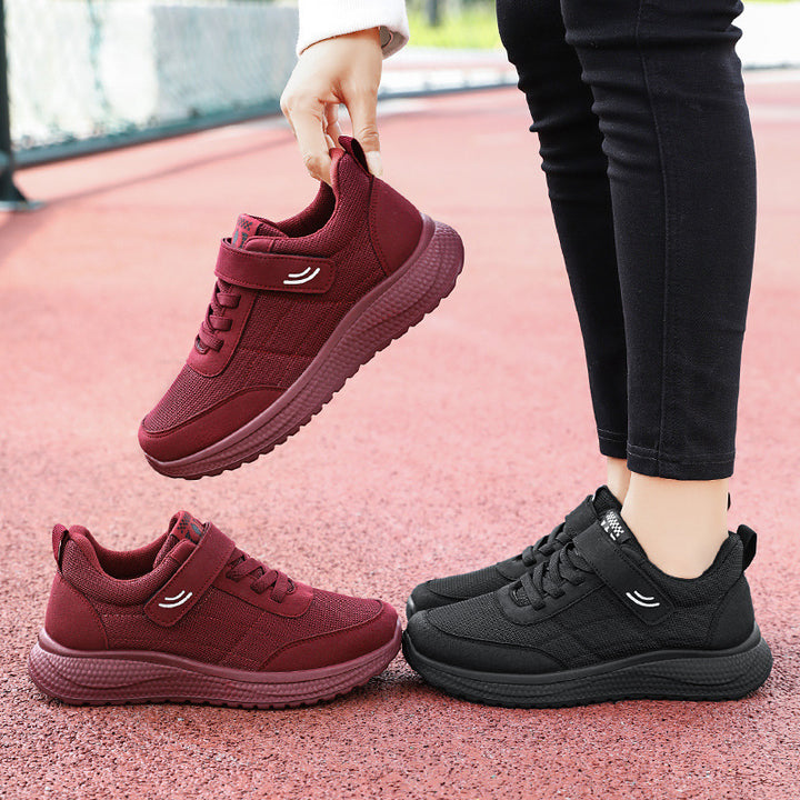 Damen nan leichter Alltag-Walking-Sneaker mit Klettverschluss und elastischer Schnürung, stoßdämpfender EVA-Zwischensohle und gepolstertem Fersenkragen Echo Archiv