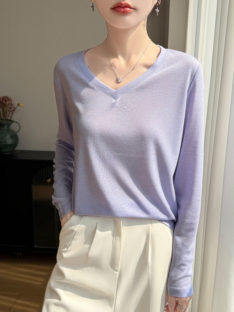 Damen Leichtes V-Ausschnitt-Feinstrick-Longsleeve Echoarchiv