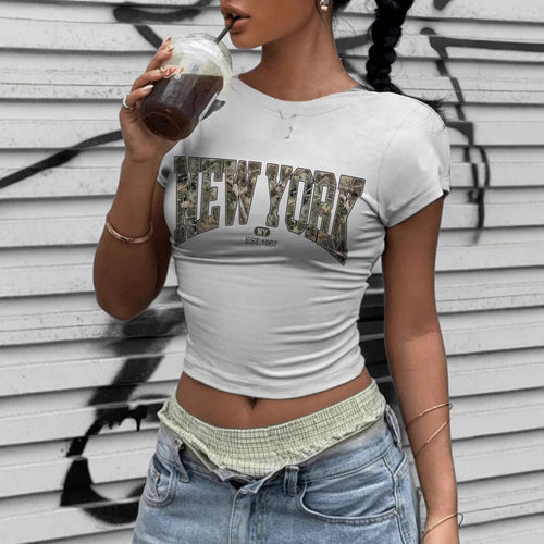Damen Crop-T-Shirt mit auffälligem New York Grafikdruck Echo Archiv
