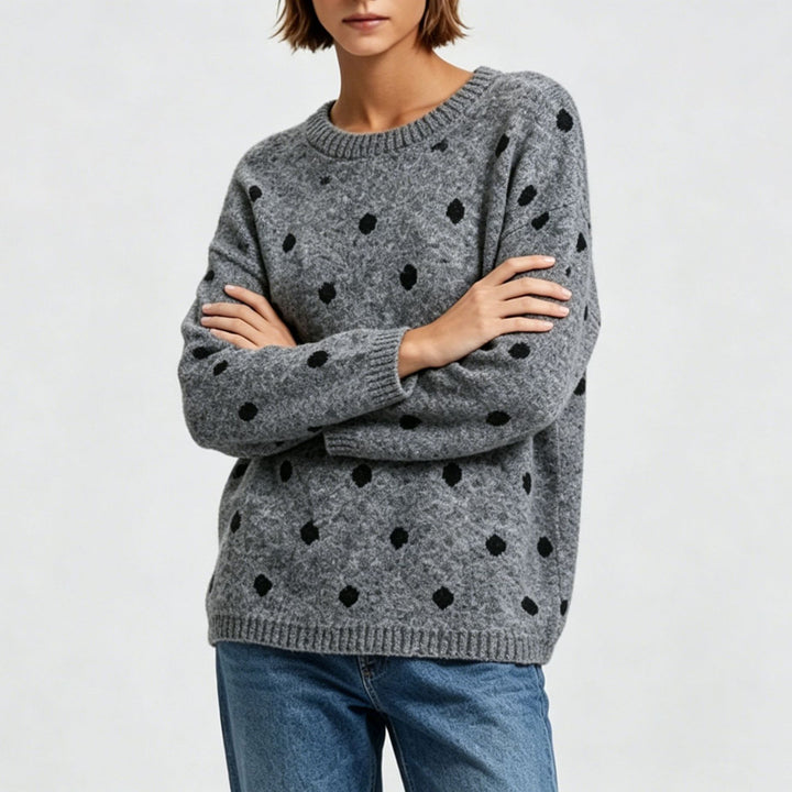 Damen Oversize Strickpullover mit dezentem Punktemuster und Rundhalsausschnitt – Mavelle