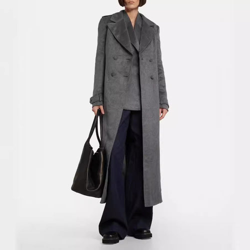 Damen Bodenlanger Zweireihiger Mantel im Vintage-Tailoring mit breitem Schalkragen Echoarchiv