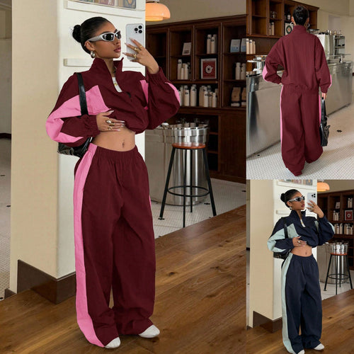 Damen Cropped-Trainingsjacke und hochgeschnittene Breitbein-Jogginghose im Set Echo Archiv
