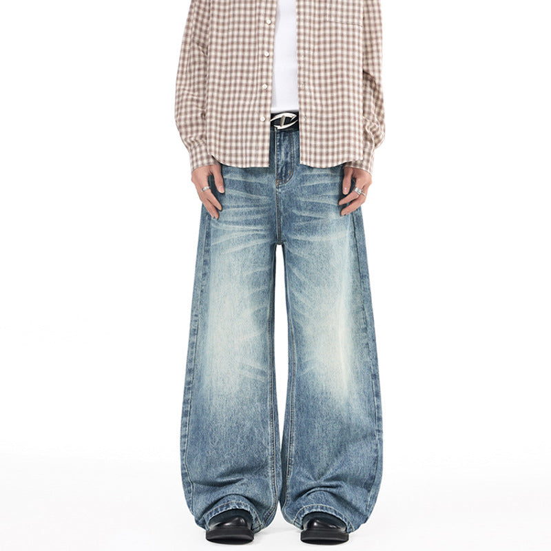 Herren Extrabreite Palazzo-Denim-Jeans mit tiefem Schritt und Used-Effekt Echo Archiv