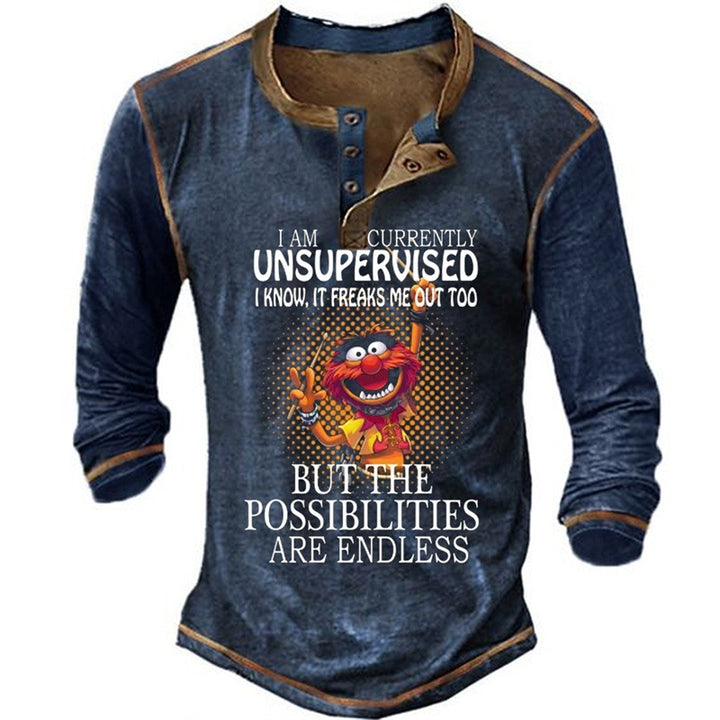 Herren lässiges Langarmshirt mit kreativen Druckmotiven Echoarchiv
