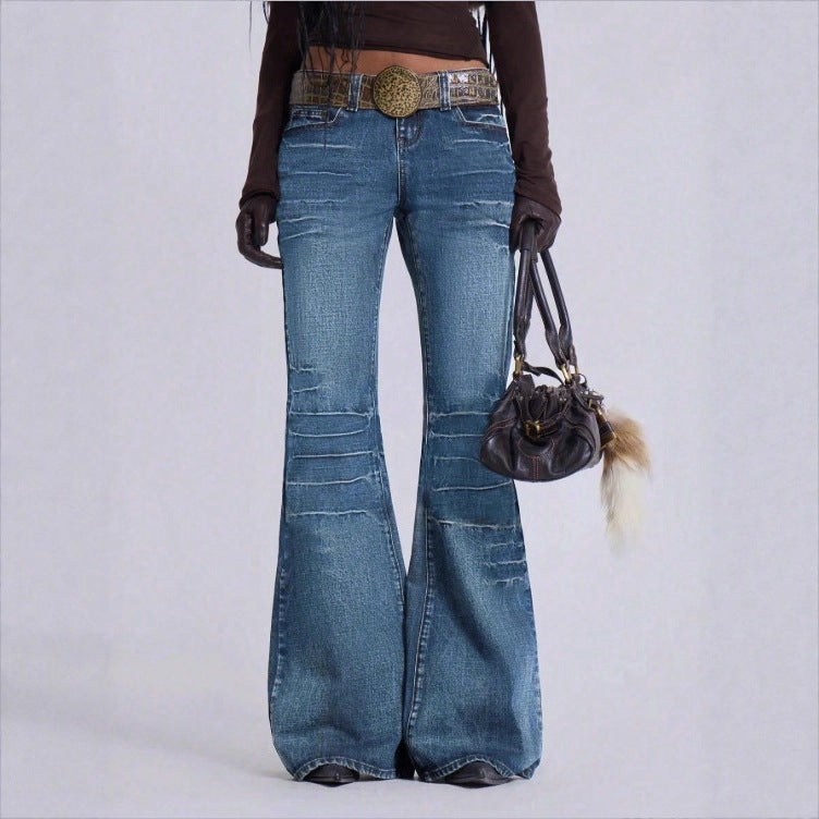Damen Hochtaillierte Vintage-Flared-Jeans im Siebziger-Stil mit horizontaler Rips-Optik und extra weitem Schlag Echo Archiv
