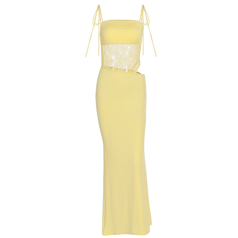 Damen elegantes langes Kleid mit raffiniertem Spitzenoberteil und verstellbaren Trägern Echo Archiv