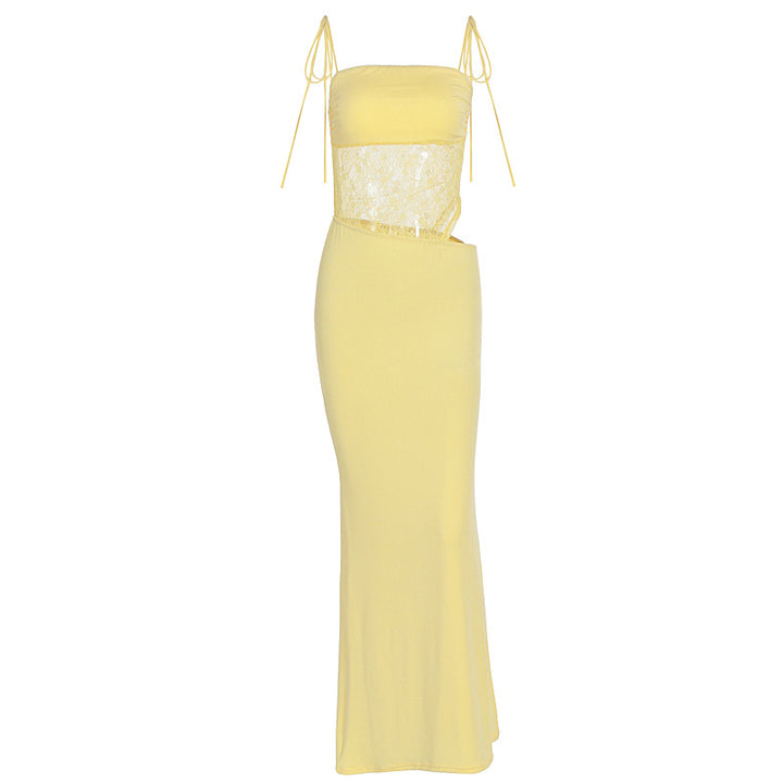 Damen elegantes langes Kleid mit raffiniertem Spitzenoberteil und verstellbaren Trägern Echo Archiv
