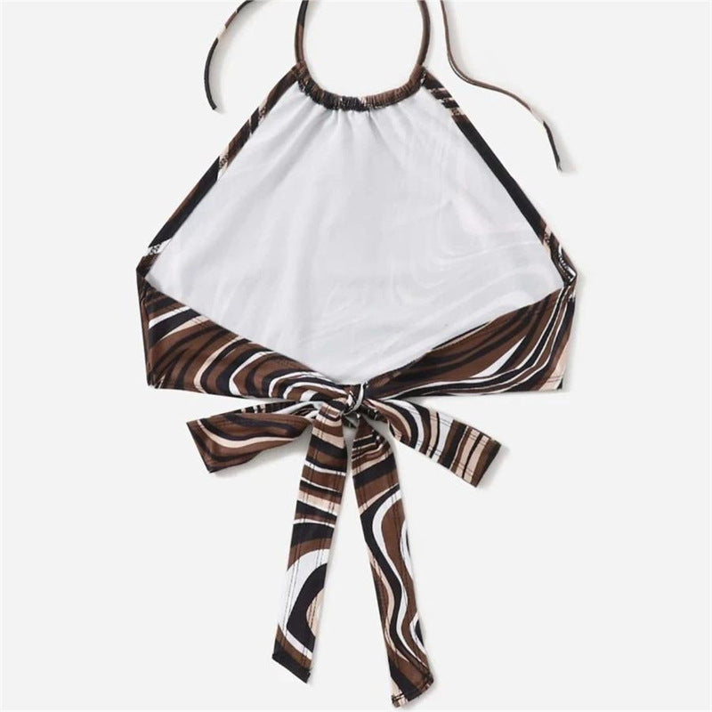 Damen trendiges Halter-Top mit elegantem Wickel-Design und grafischem Print Echo Archiv