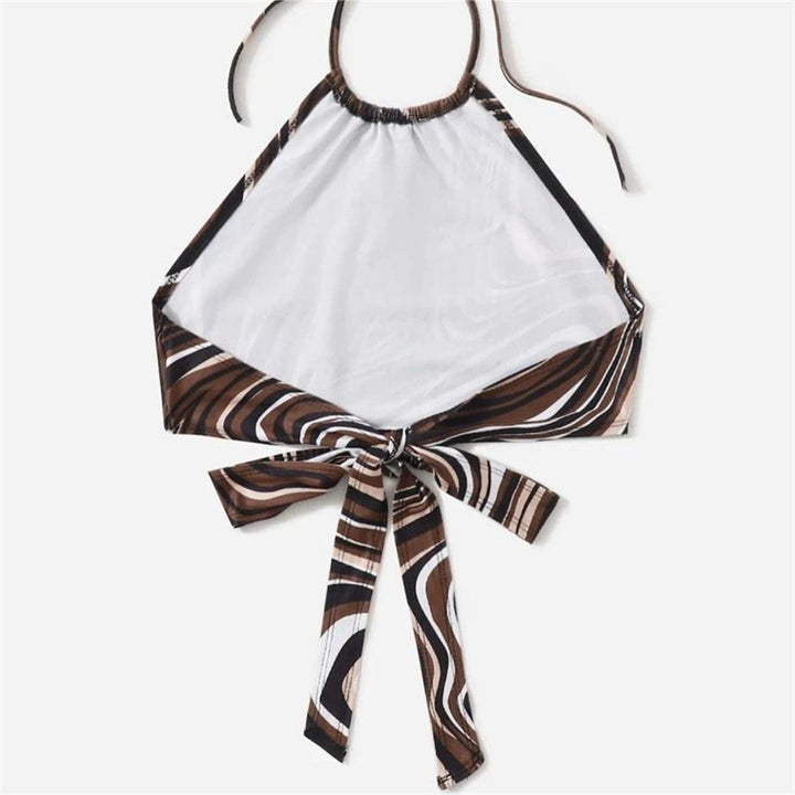 Damen trendiges Halter-Top mit elegantem Wickel-Design und grafischem Print Echo Archiv