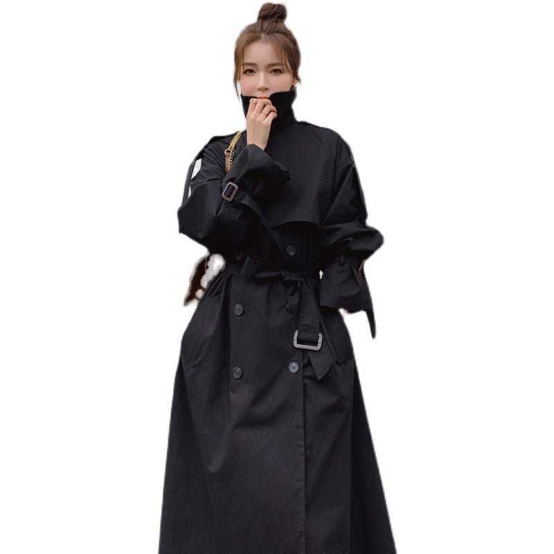 Damen Oversize-Trenchcoat mit Taillengürtel, doppelter Knopfleiste und Sturmklappe – Montévia
