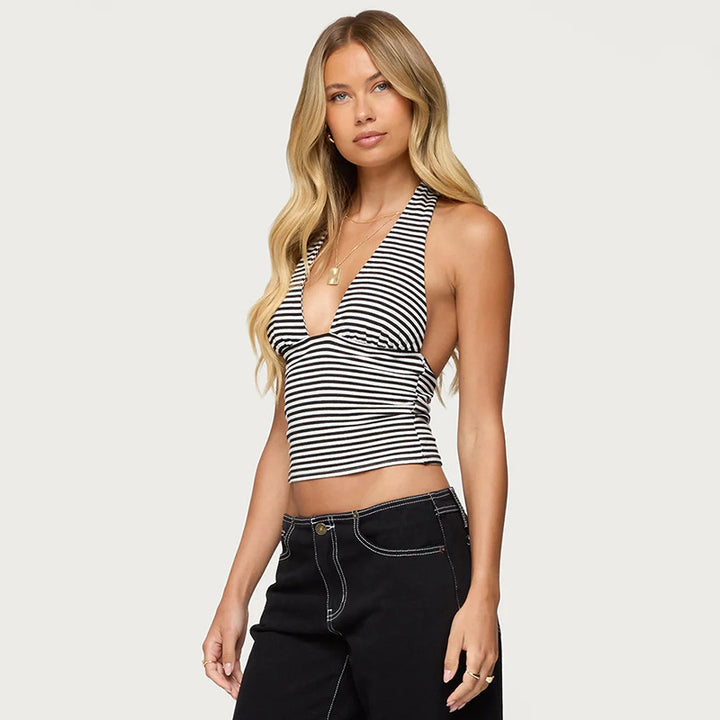 Damen Wickel-Bikinioberteil mit raffiniertem Halter-Design und gestreiftem Muster Echo Archiv