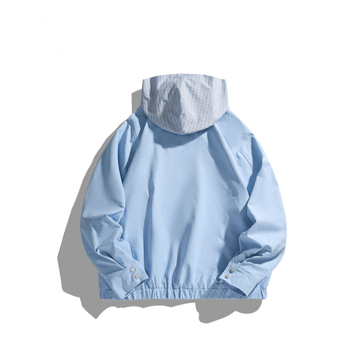 Unisex Leichte Kapuzen-Übergangsjacke mit Karopatch-Brusttasche und elastischem Saum Echoarchiv