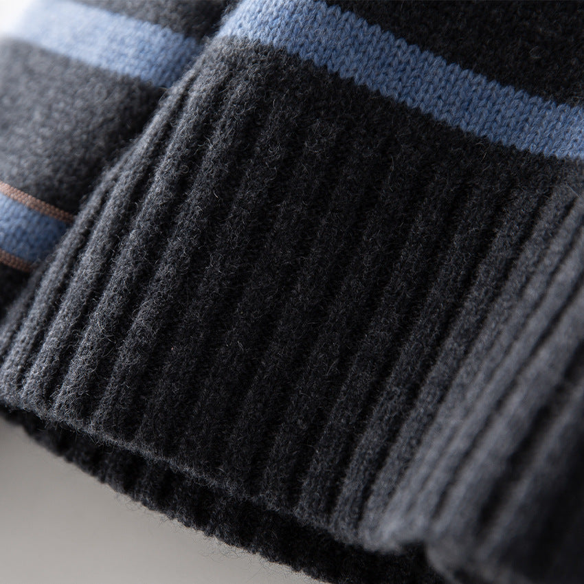 Damen Gestreifter Feinstrick-Pullover mit halbhohem Rippkragen und geripptem Saum Echoarchiv