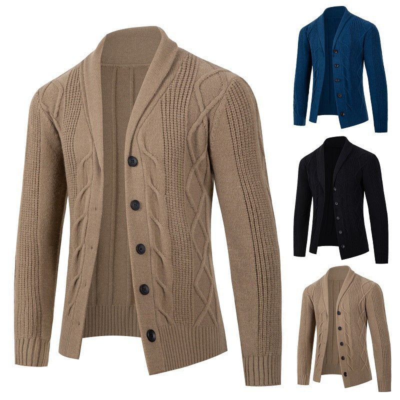 Herren modische Strickjacke mit Kabelmuster und Knopfleiste Echoarchiv