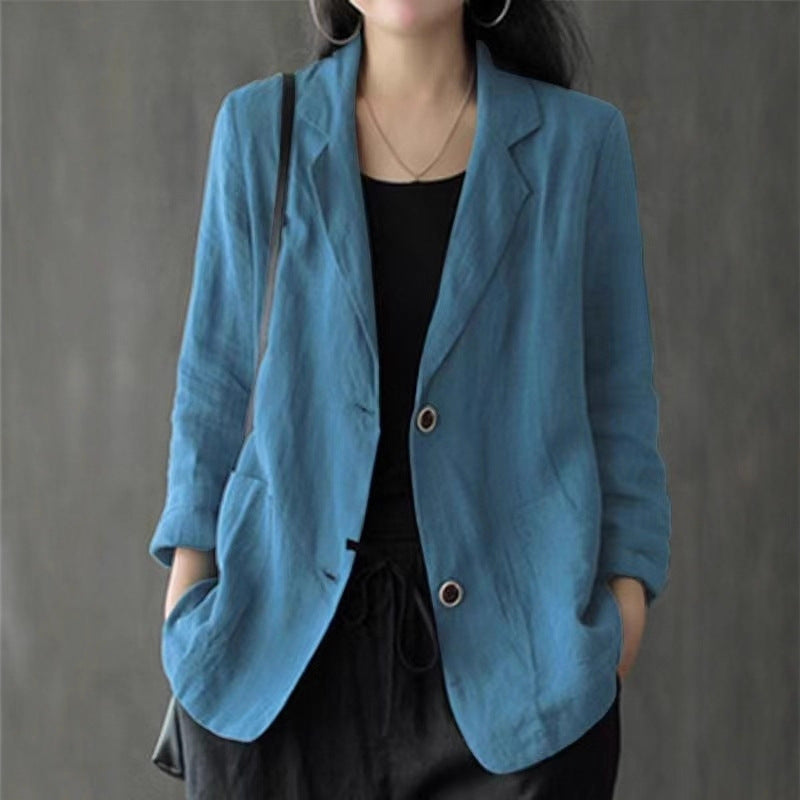 Damen Leinenblazer im lässigen Stil mit lockerer Passform und aufgesetzten Taschen – Célinea
