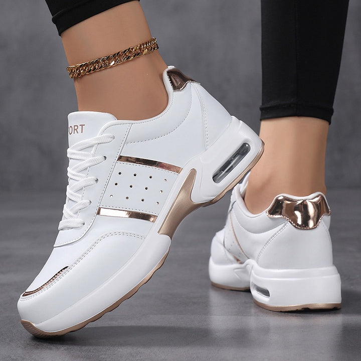 Damen Plateau‑Sneaker mit luftgepolsteter Dämpfung, Lederoptik & Metallic‑Akzenten Echoarchiv