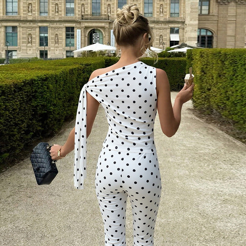 Damen Polka-Dot-Einteiler mit asymmetrischem Schnitt Echo Archiv