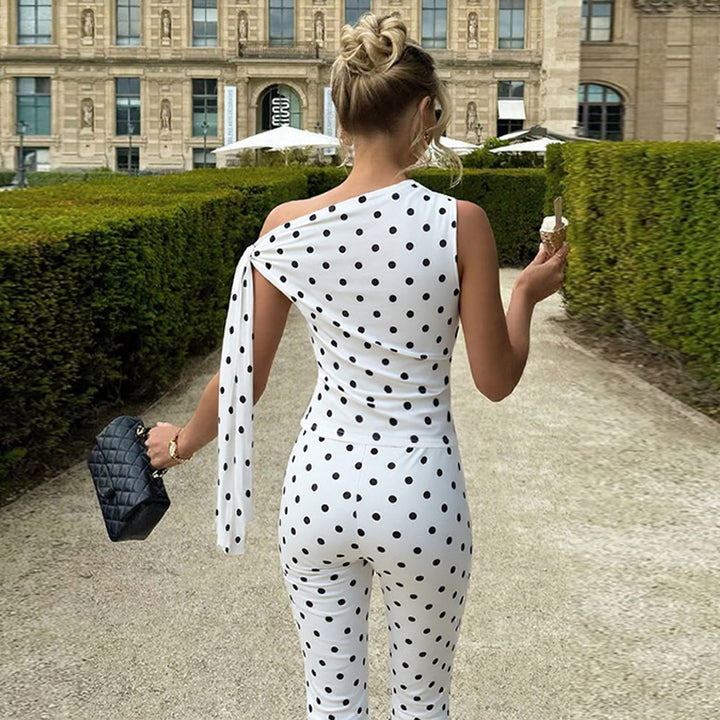 Damen Polka-Dot-Einteiler mit asymmetrischem Schnitt Echo Archiv