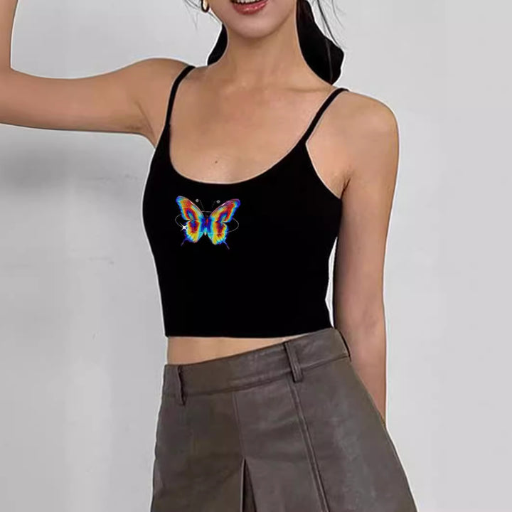 Damen Crop-Top mit motivierendem Statementdruck und feinen Spaghettiträgern Echo Archiv