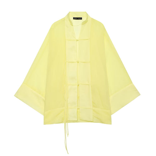 Damen Weites Kimono‑Cape aus leichter Chiffon‑Optik mit dekorativen Knotenverschlüssen Echo Archiv