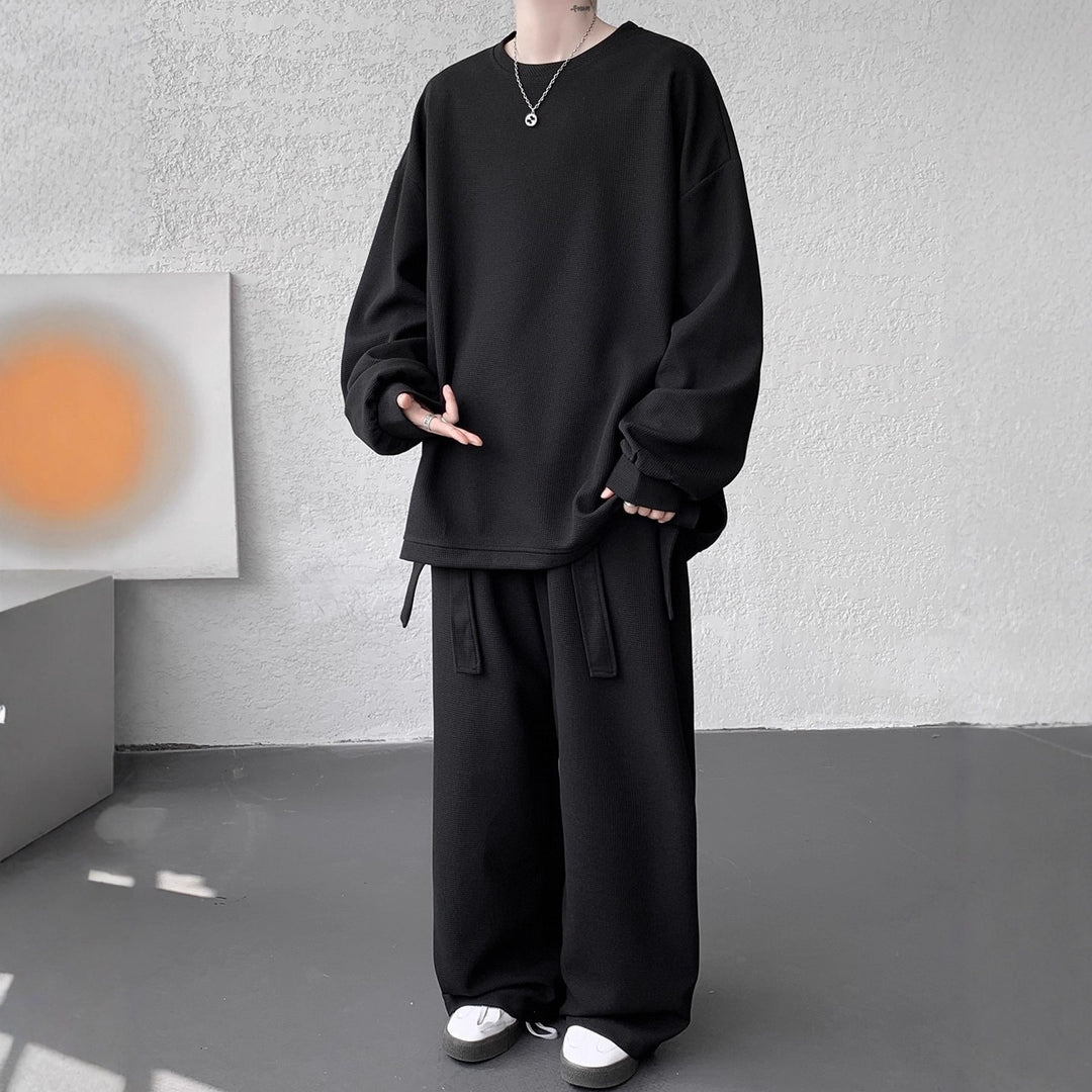 Unisex Lässiges Oversize Lounge-Set aus Waffelstrick mit Cargo-Bindungen Echoarchiv