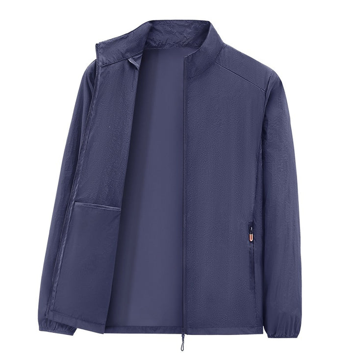 Herren Ultraleichte packbare Windjacke mit Innenfach, Stehkragen & Reißverschlusstaschen Echoarchiv
