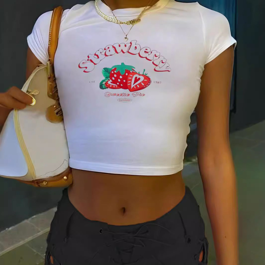 Damen Crop-T-Shirt mit inspirierendem Aufdruck und figurbetontem Schnitt Echo Archiv