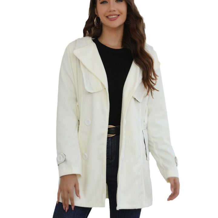 Damen Doppelreihiger Trenchcoat mit Kapuze, Taillengürtel & breitem Revers Echoarchiv