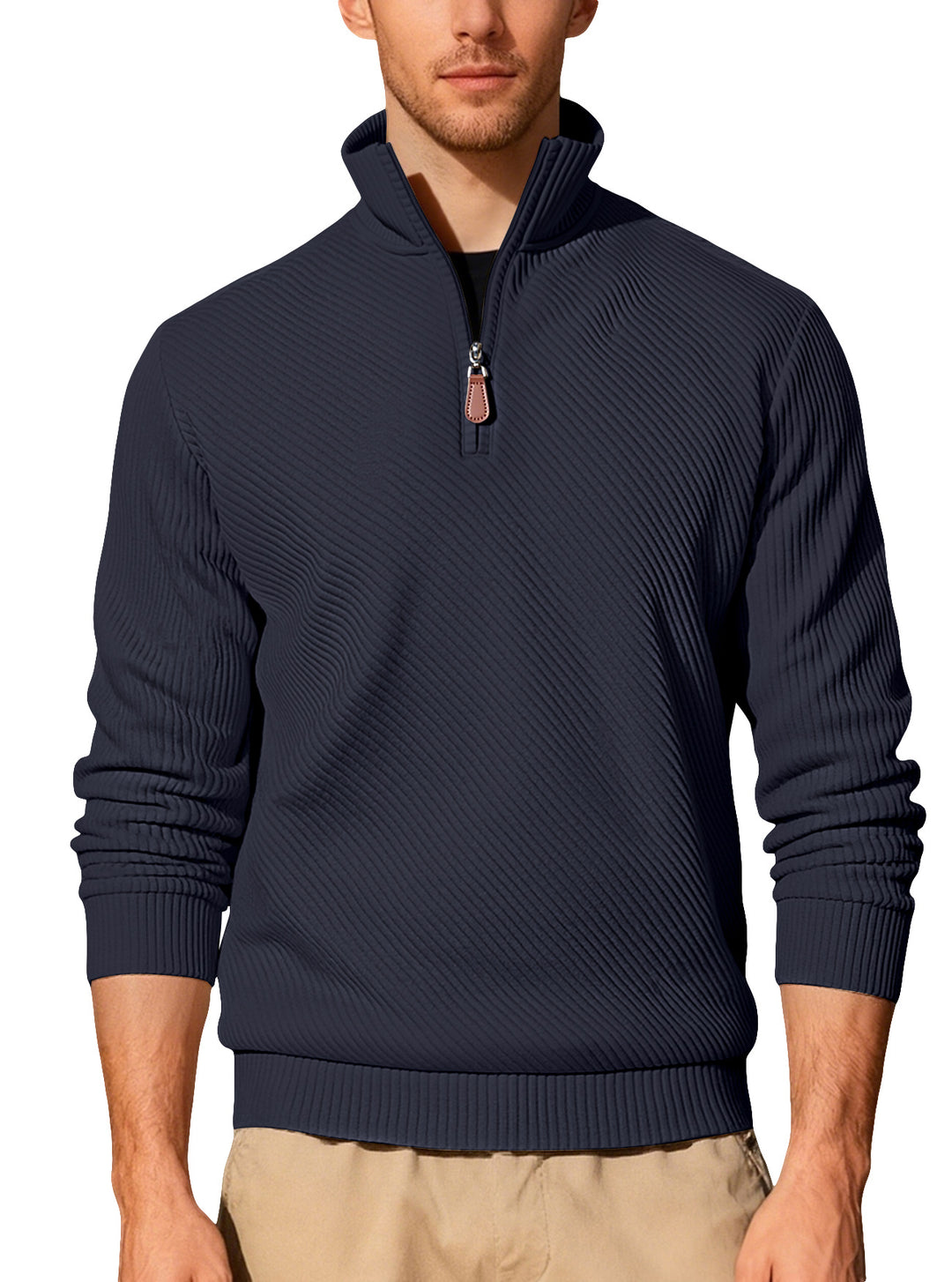 Herren Strickpullover mit hohem Kragen und Reißverschluss Echoarchiv