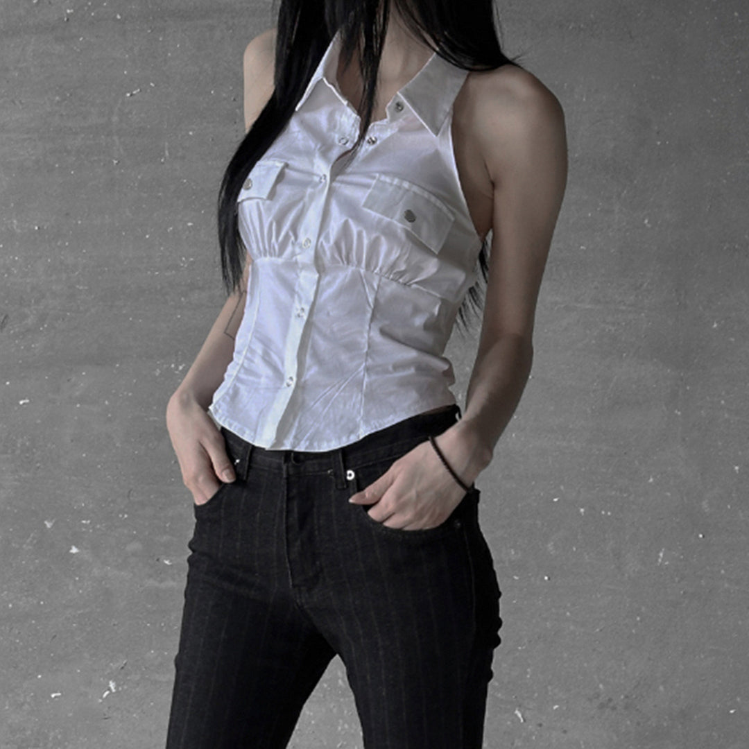 Damen Haltertop mit elegantem Kragen und praktischen Brusttaschen Echo Archiv