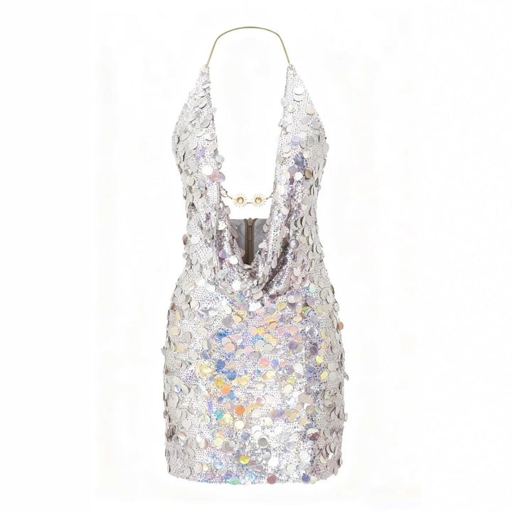 Damen Glitzerndes Minikleid mit tiefem V-Ausschnitt und Troddel-Applikationen Echo Archiv