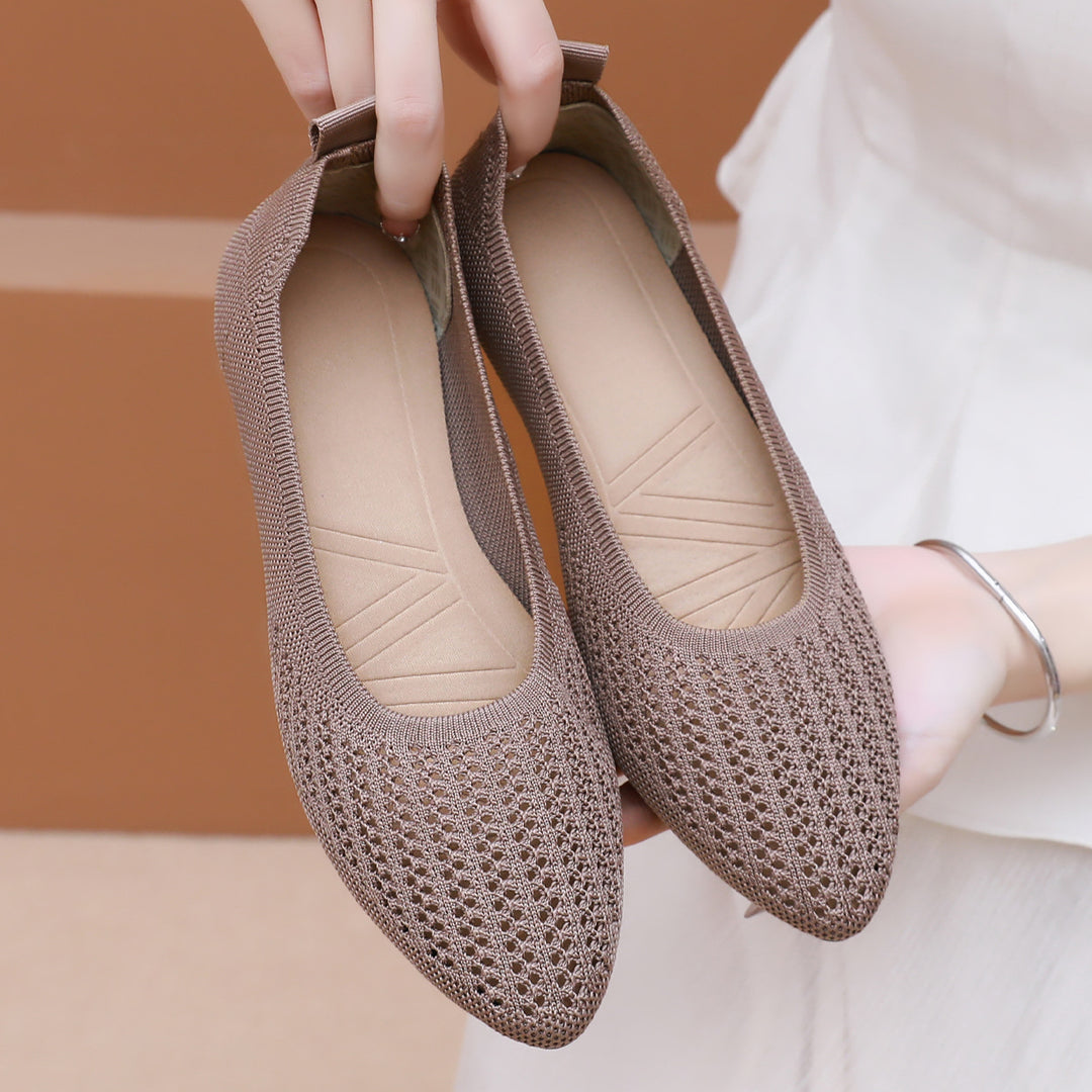 Damen nan atmungsaktive gestrickte Ballerina-Slipper mit perforiertem Obermaterial und orthopädischem Memory-Fußbett Echo Archiv