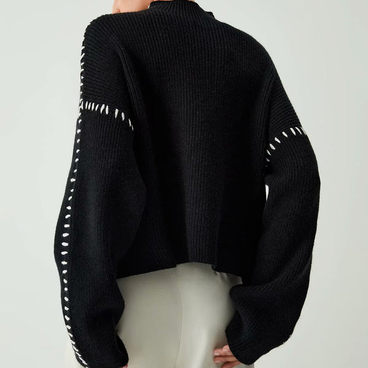 Damen nan Grobstrick-Oversize-Pullover mit hoher Rollkragenkante und Zierstich-Ärmeln Echo Archiv