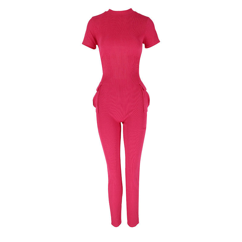 Damen figurbetontes Jumpsuit mit hohem Kragen und Seitentaschen Echo Archiv