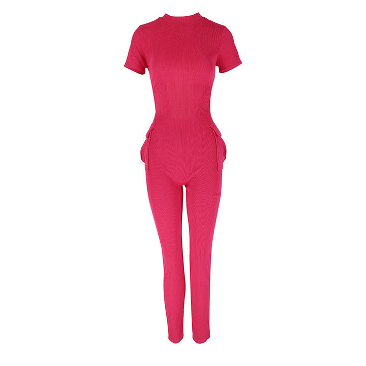 Damen figurbetontes Jumpsuit mit hohem Kragen und Seitentaschen Echo Archiv