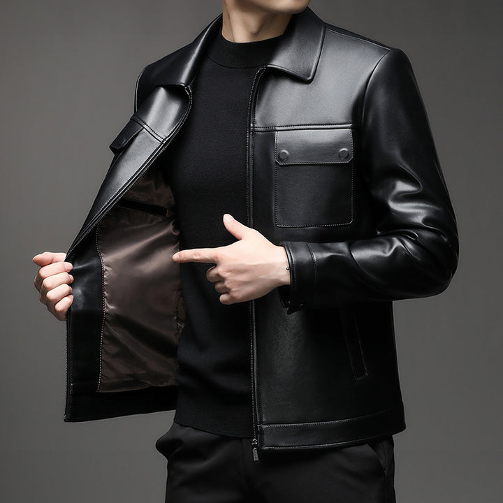 Herren Glatte Lederoptik-Blouson mit Brustklappen und Reißverschluss Echo Archiv