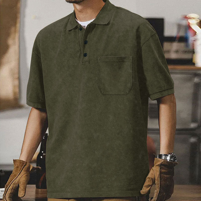 Herren lässiges Kurzarm-Polohemd mit Brusttasche und modernem Waschlook Echoarchiv